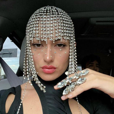 Exaggerated long flowing Su hair chain nightclub stage performance rhinestone hair accessories European and American headwear hair chain - Korvel