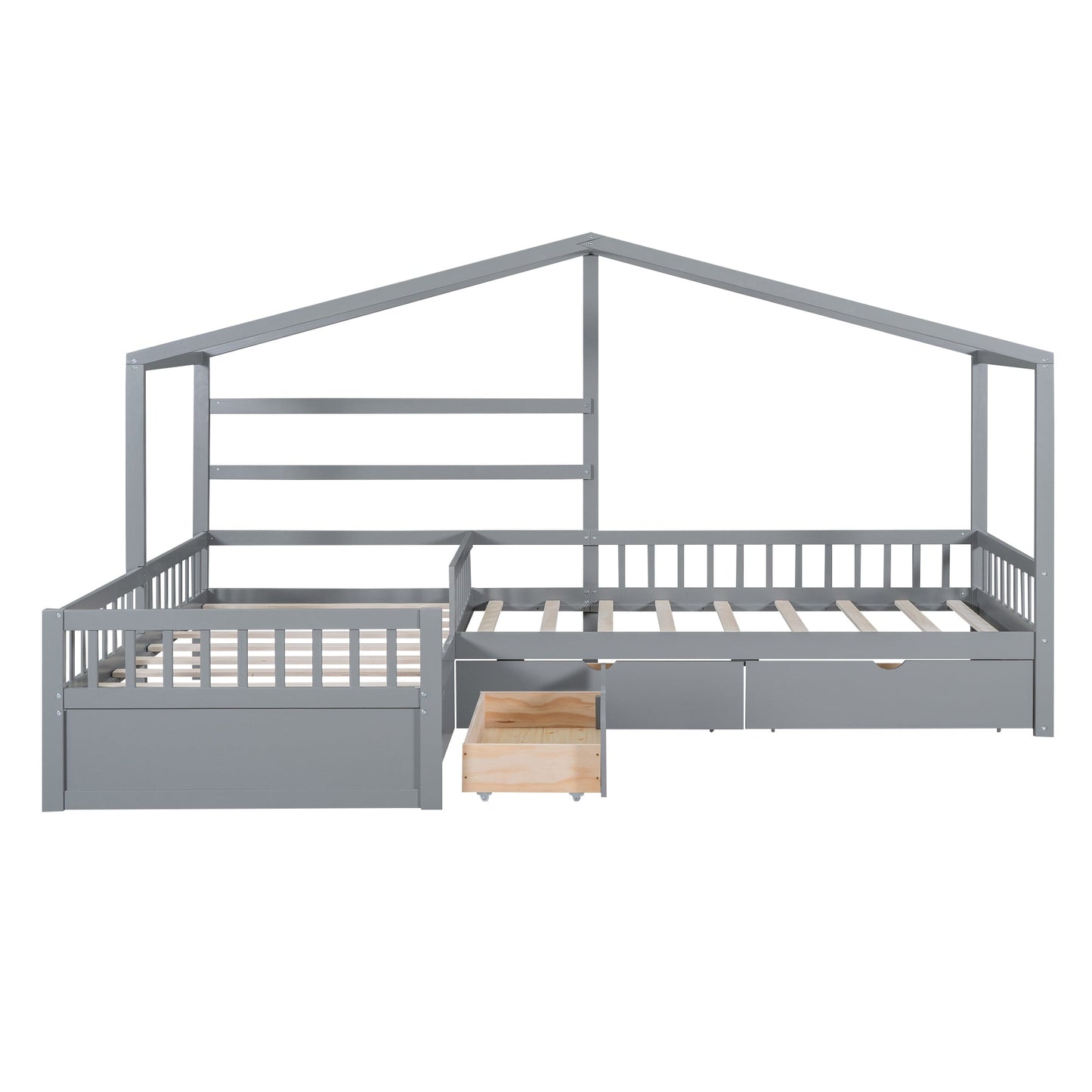 Twin Size House Platform Bed with Three Storage Drawers Gray - Korvel