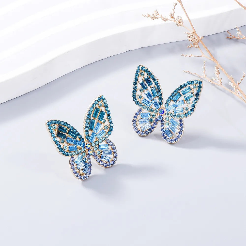 Alloy Inlaid Rhinestone Butterfly Earrings - Korvel