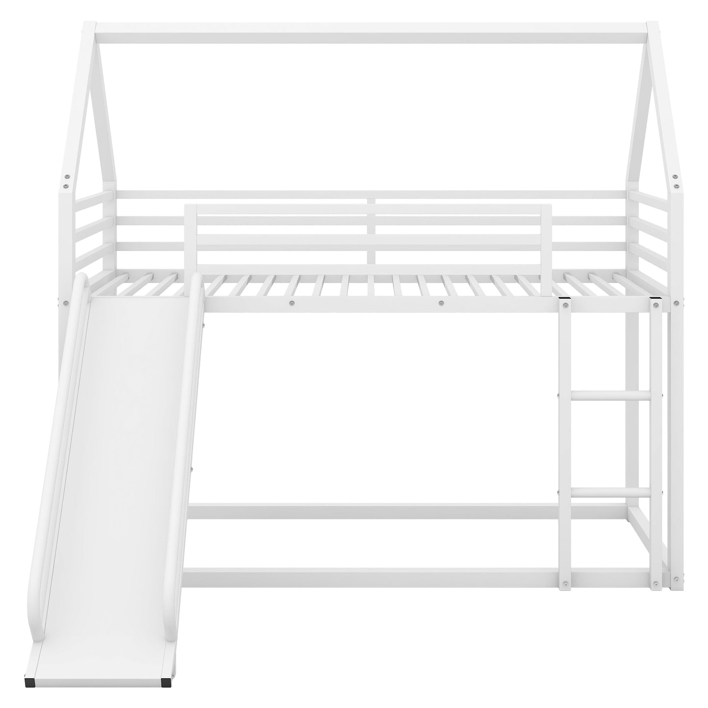 Twin over Twin House Bunk Bed with Ladder and Slide,White - Korvel