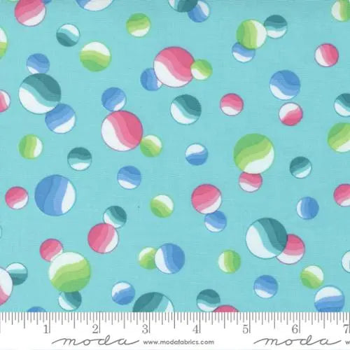 Tela Multi Picnic Pop Awesome Dots Aqua Blue por Yarda