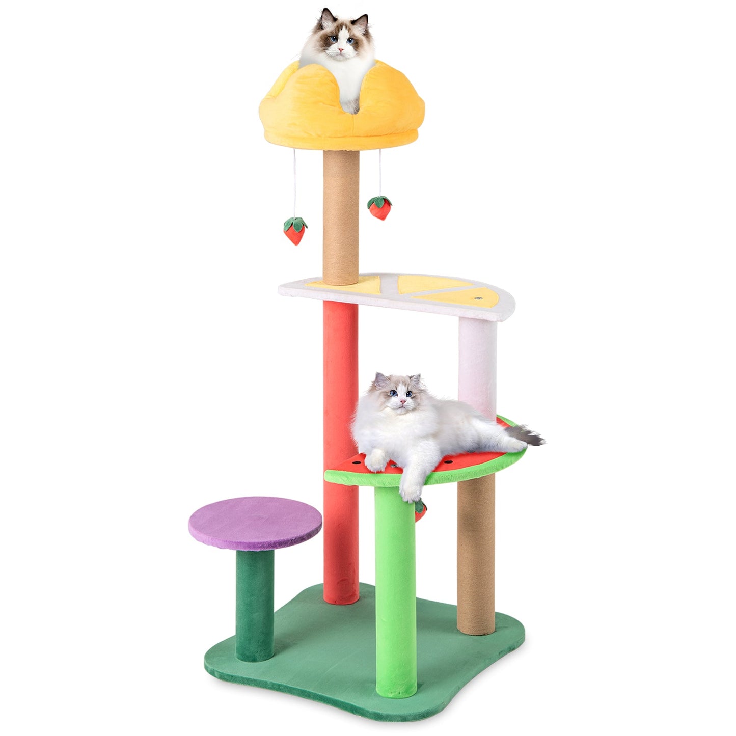 45-Inch Multi-Level Cat Tree with Plush Perch & Fruit Platforms