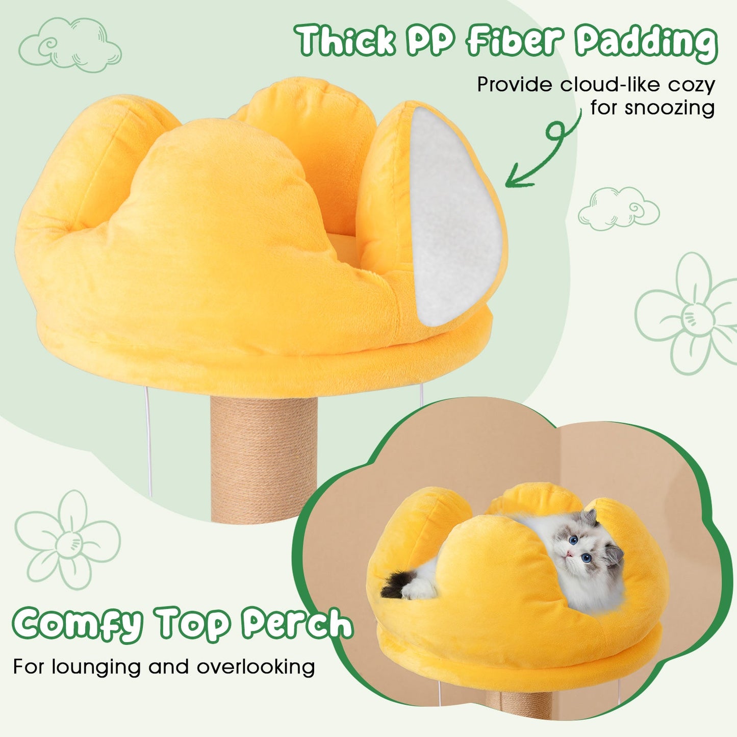 45-Inch Multi-Level Cat Tree with Plush Perch & Fruit Platforms