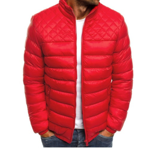 Men's Solid Color Stand Collar Puffer Jacket