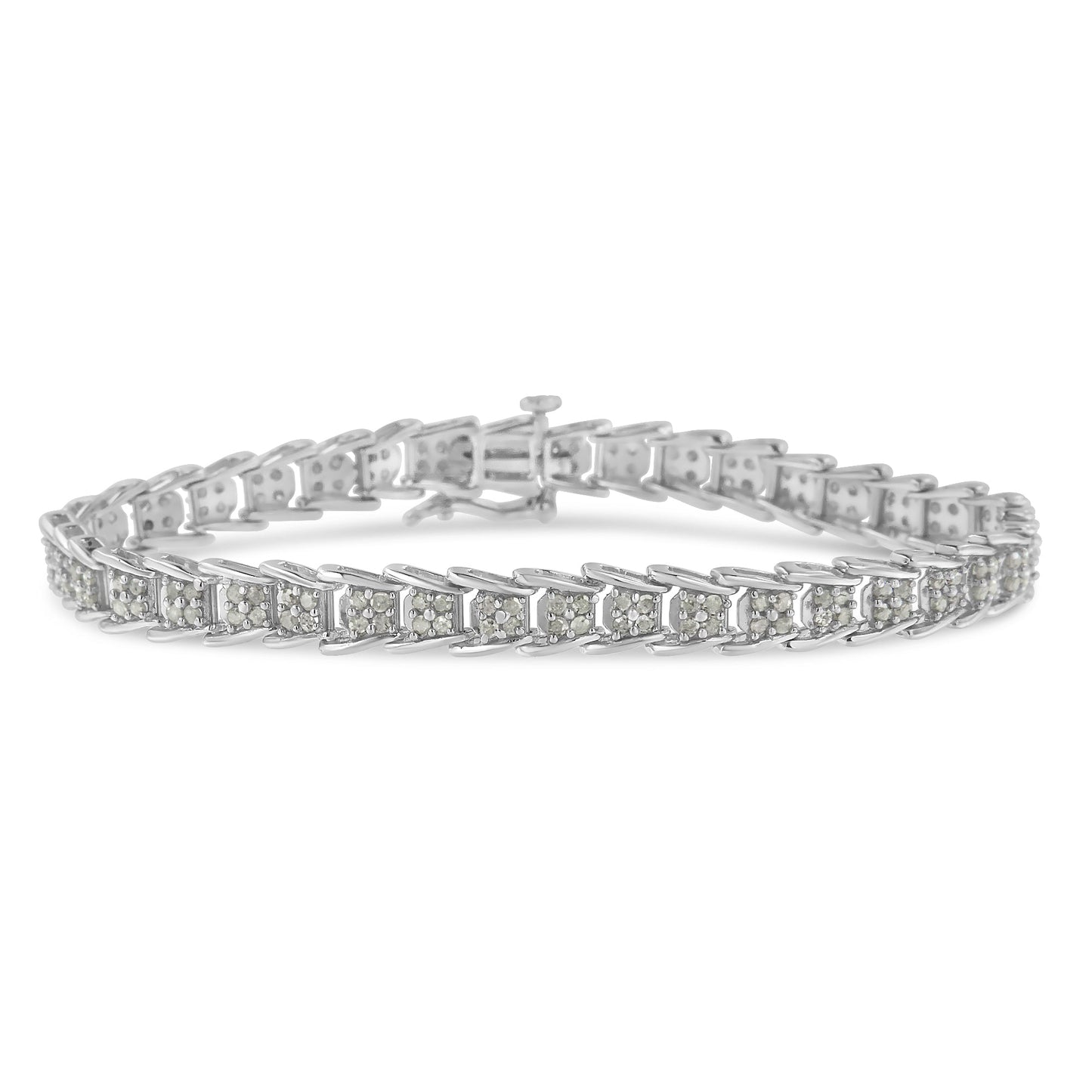 Bracelet de tennis en or blanc 10k avec diamants en forme de éventail - 2 cttw