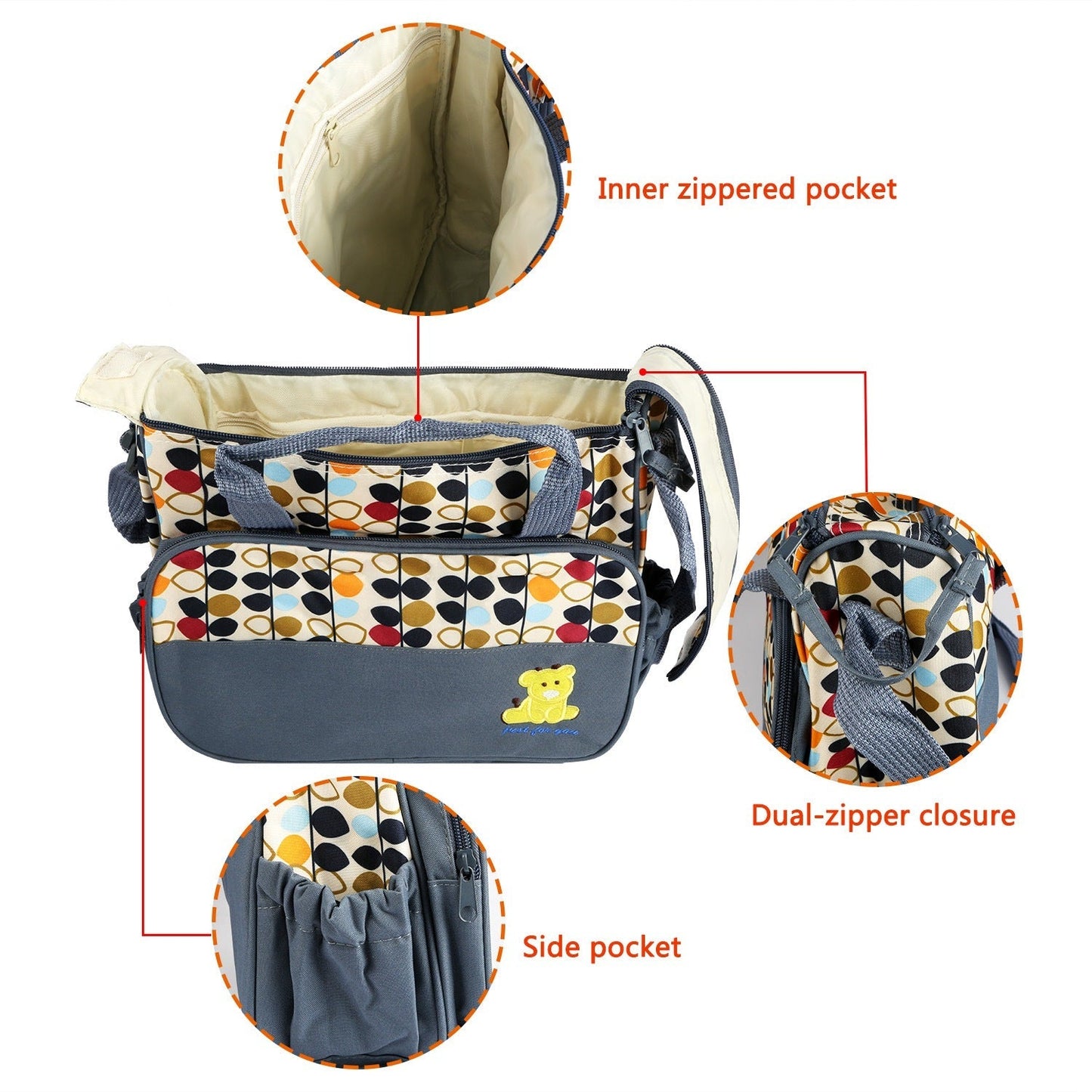 Ensemble de sac à couches pour bébé de 5 pièces avec tapis à langer et poches isolées