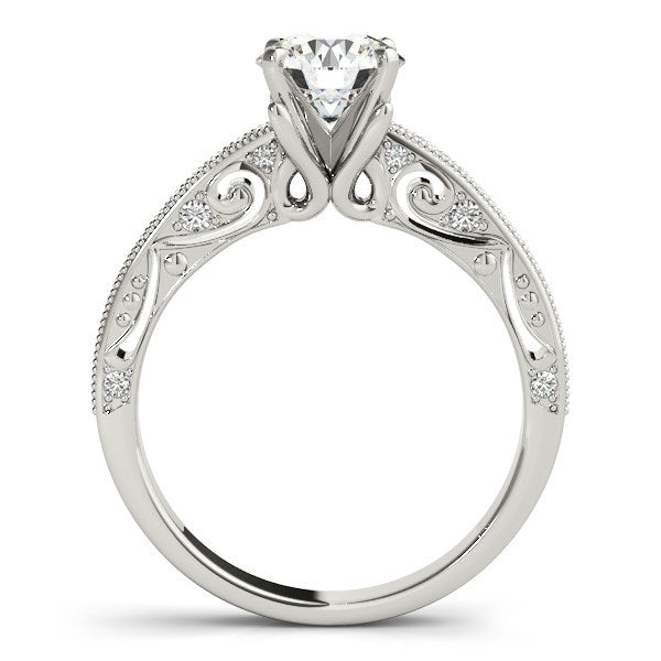 Bague de fiançailles en diamant rond antique en or blanc 14 carats