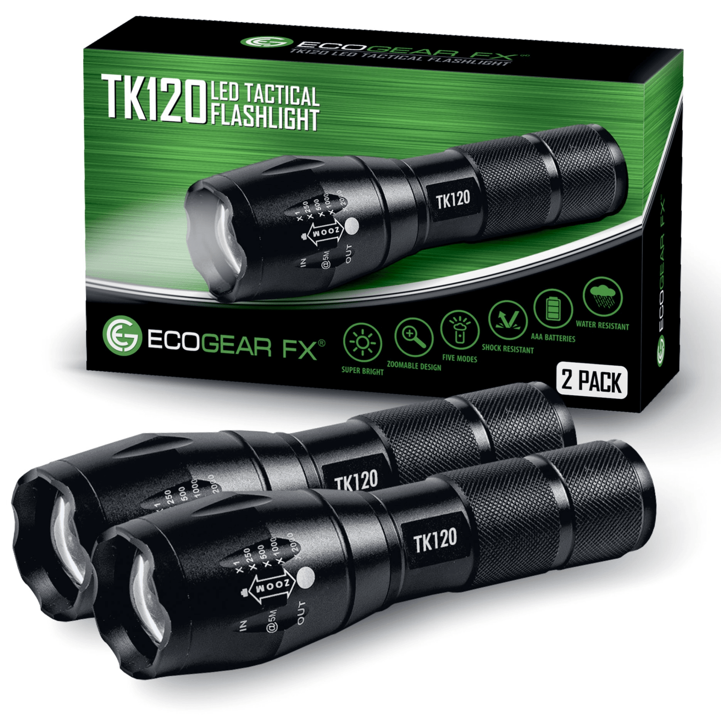 EcoGear FX TK120 Lampe de Poche Tactique LED 2-Pack