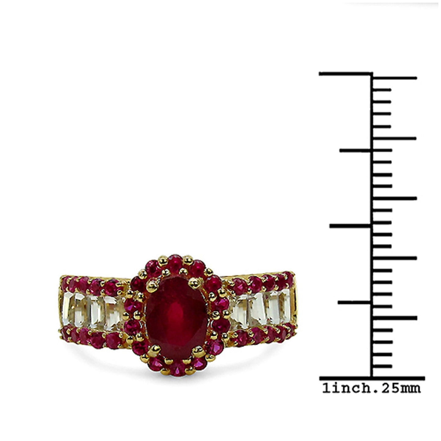 Bague Halo en Rubis de 2,89 Carats et Topaze Blanche en Argent Sterling