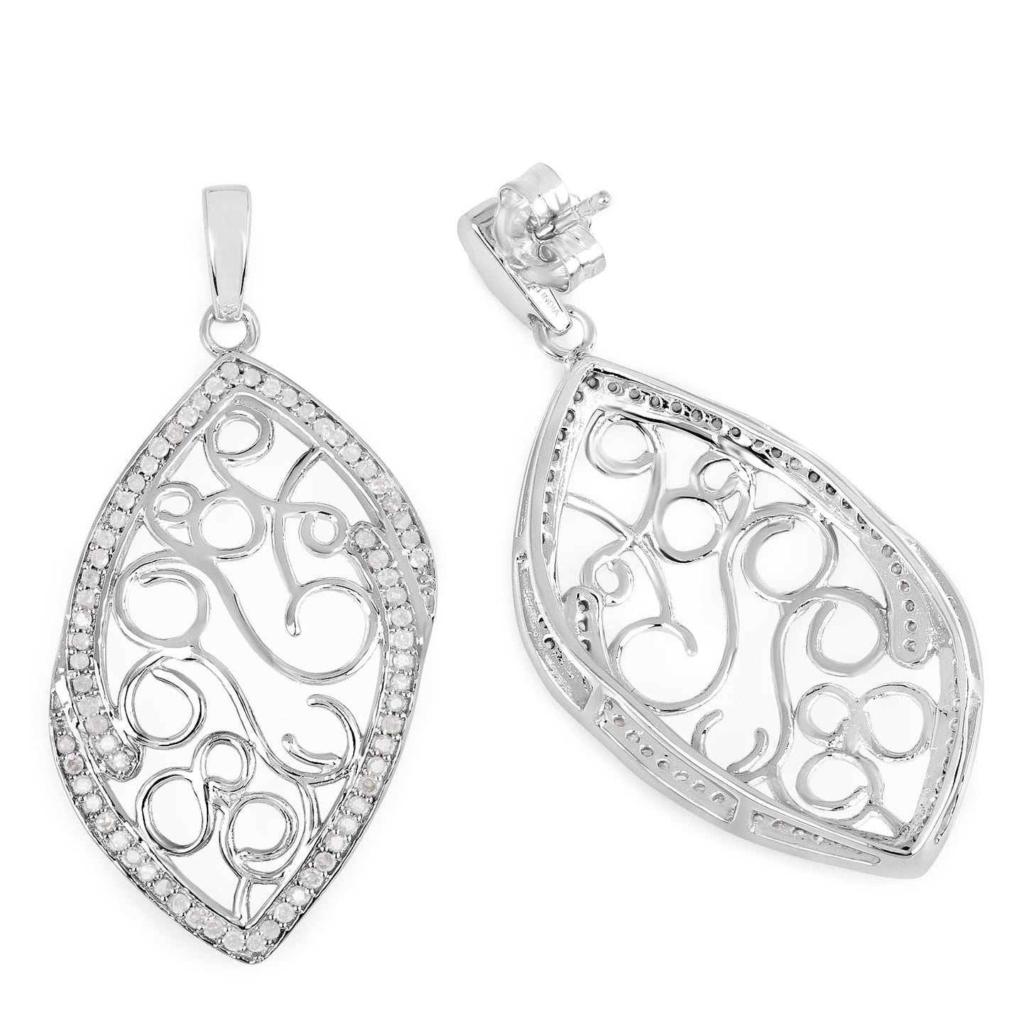 0.73 Carat Genuine White Diamond Sterling Silver Earrings