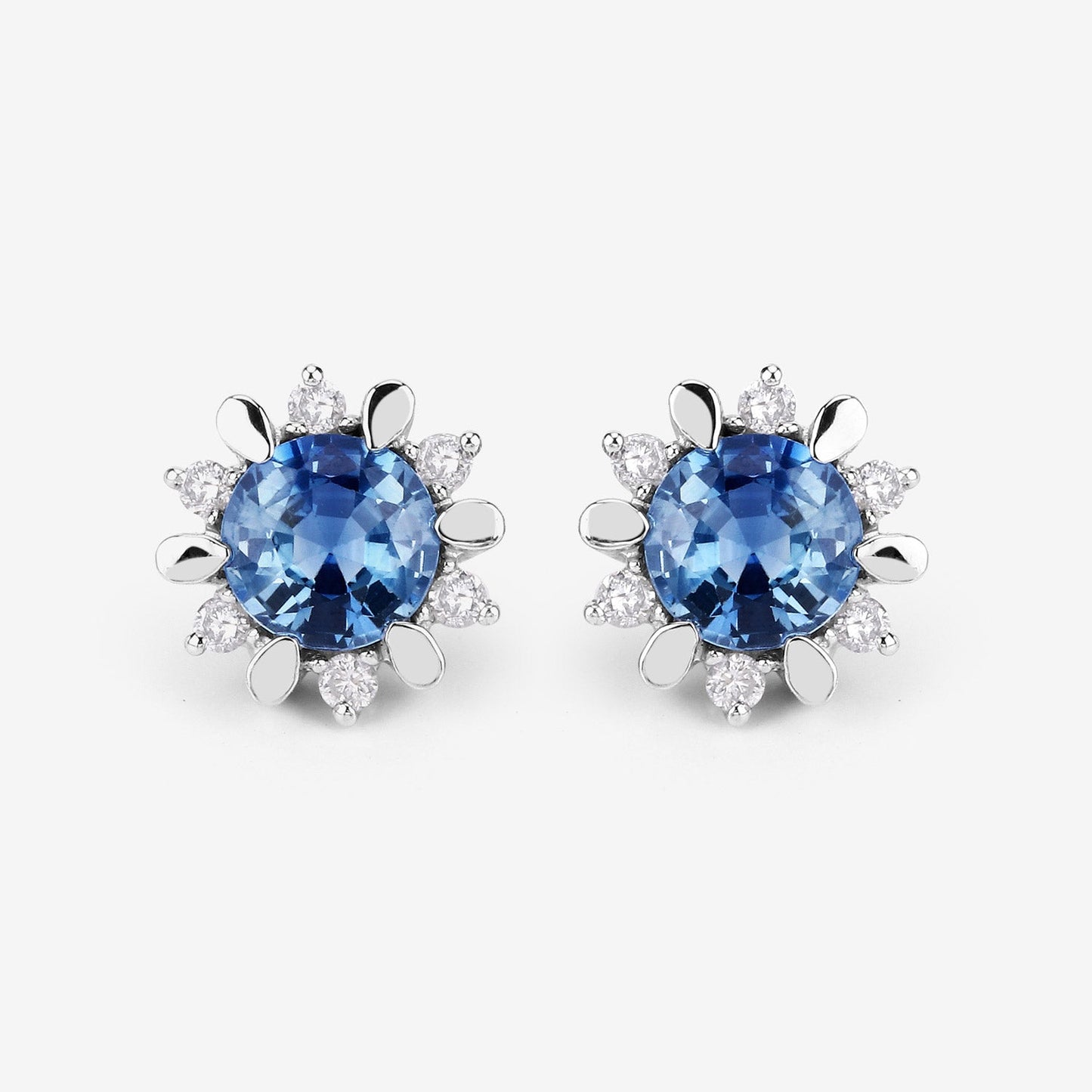 Boucles d'oreilles en saphir bleu véritable et diamants blancs de 1,87 carat