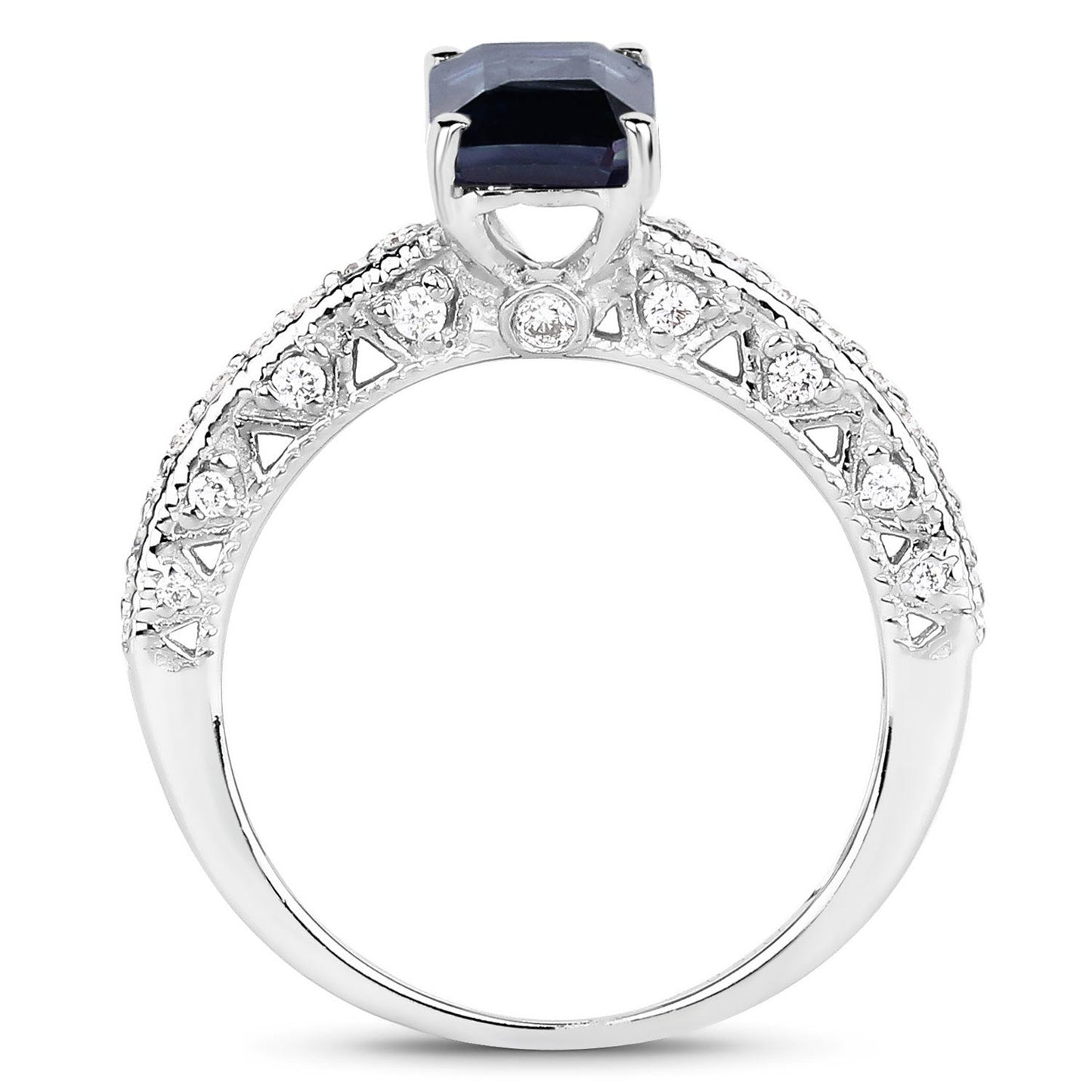 Bague de fiançailles en or blanc 14K avec saphir bleu et diamants de 1,55 carat