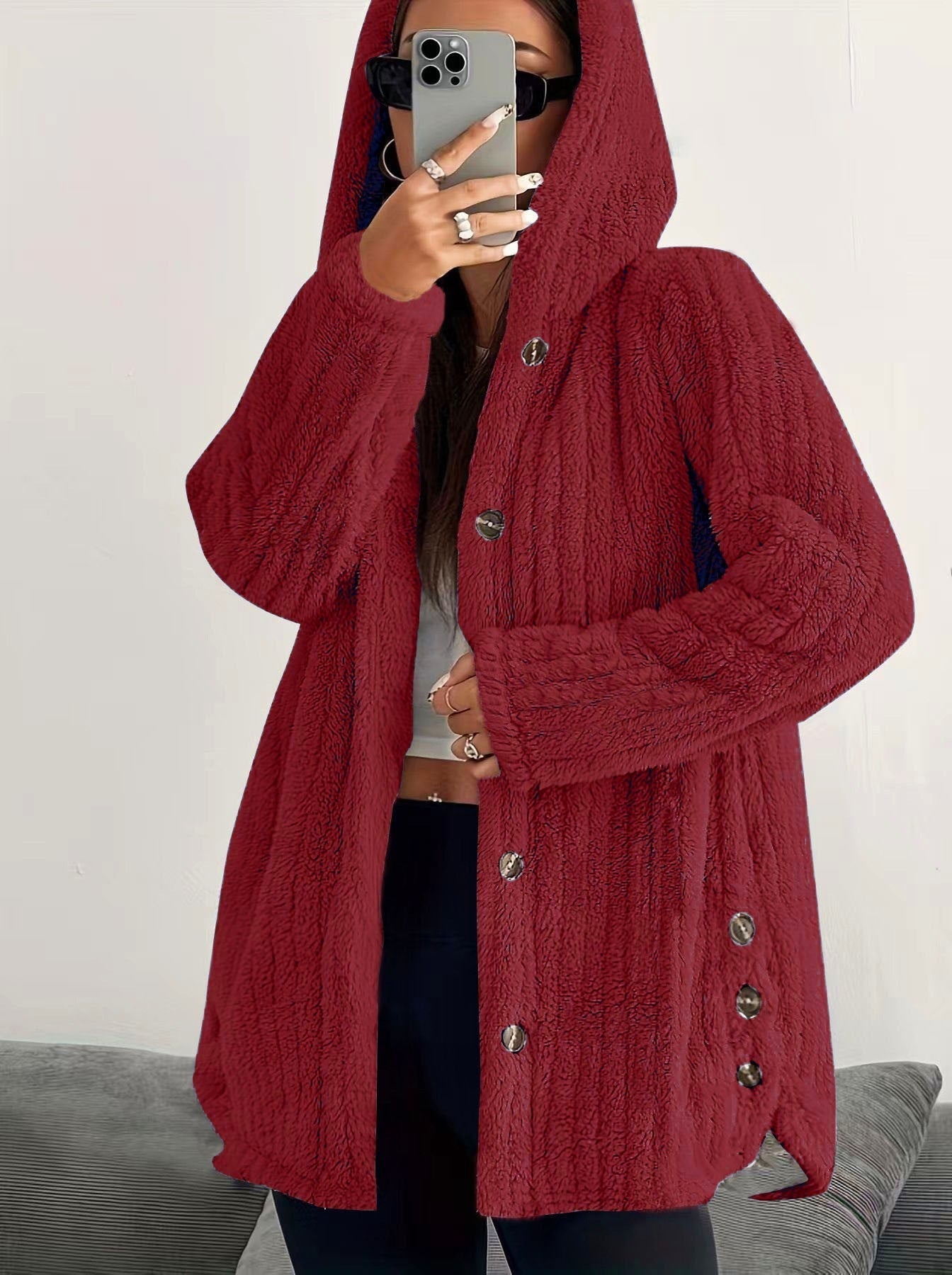 Hooded Loose Plush Coat for Women
