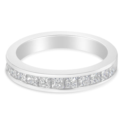 Women's 18K White Gold Princess Cut Diamond Band Ring - Size 6