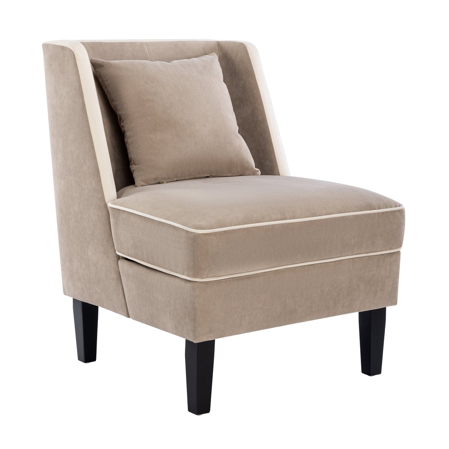 Velvet Upholstered Accent Chair with Cream Piping, Tan and Cream - Korvel