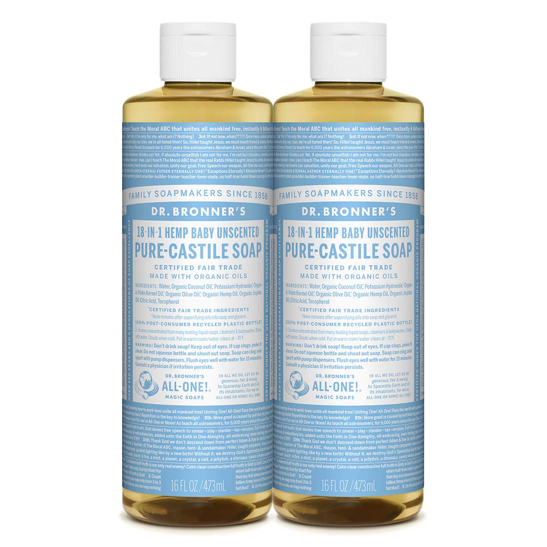 Jabón Líquido Puro de Castile Baby Mild Sin Fragancia de Dr. Bronner - 16 Fl Oz