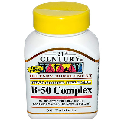 Complexe de vitamines B-50 à libération prolongée du 21e siècle - 60 comprimés