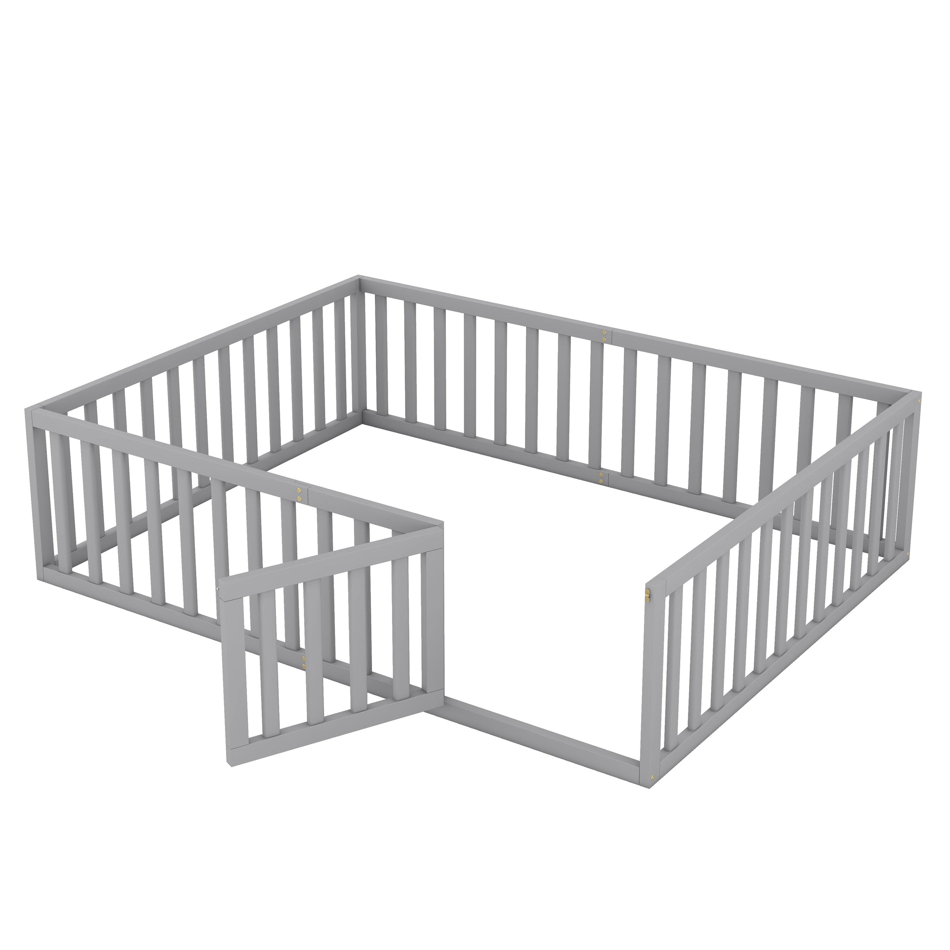 Queen Size Wood Floor Bed Frame with Fence and Door Gray(OLD SKU:WF289663AAE) - Korvel