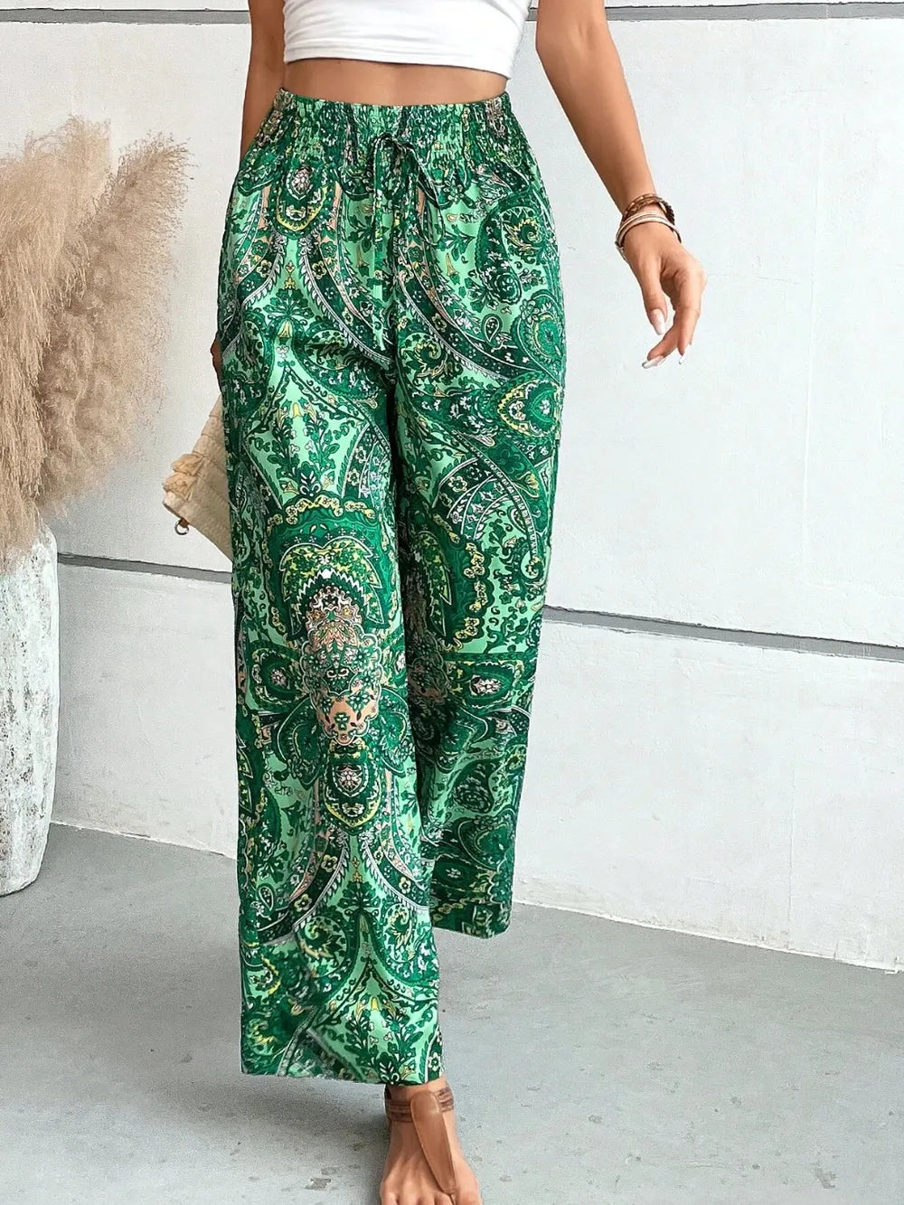 Printed Wide Leg Pants - Korvel