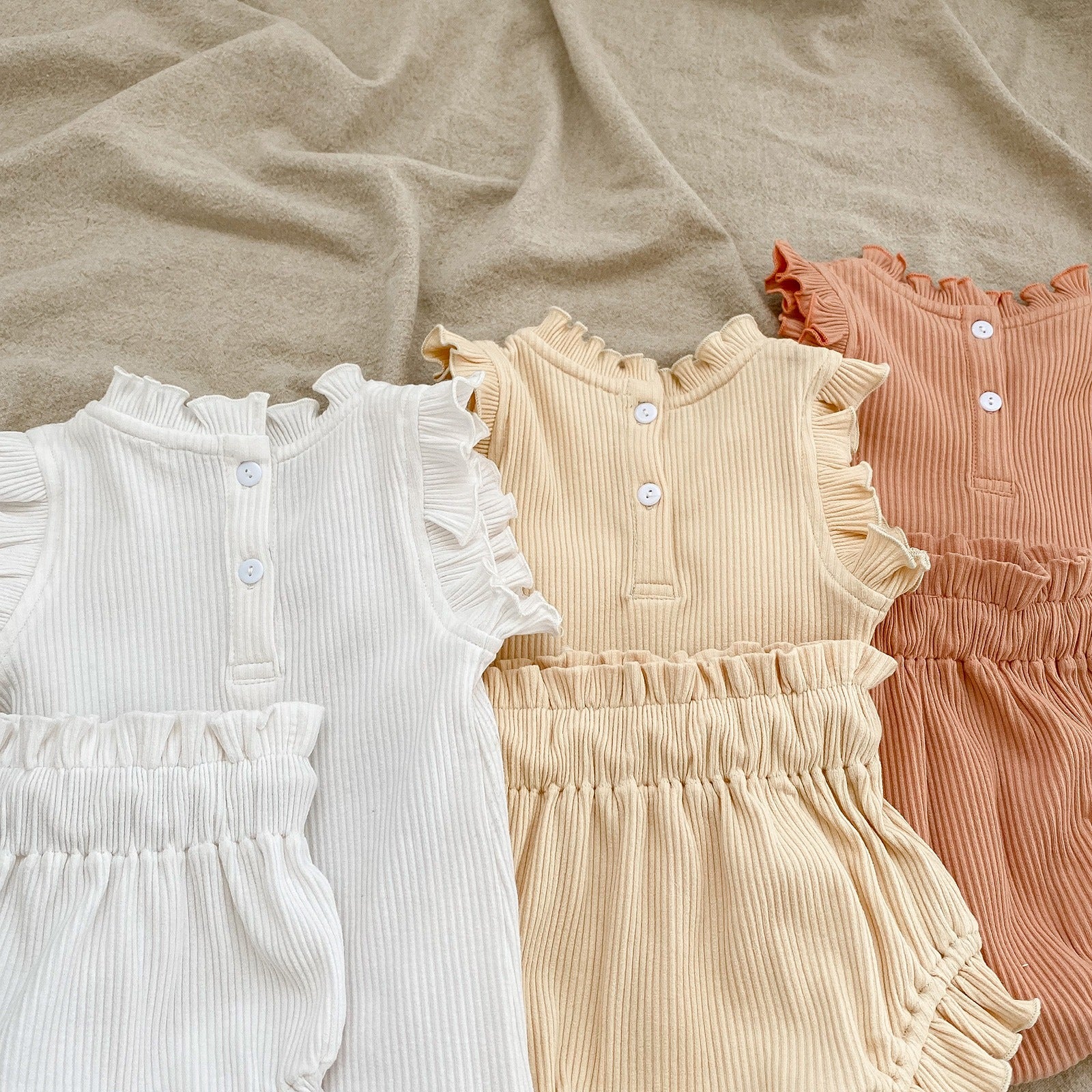 Baby Pit Thread Crawling Clothes Spring/Summer Wooden Ear Edge Girls' Harper+Drawstring Big PP Pants Set - Korvel