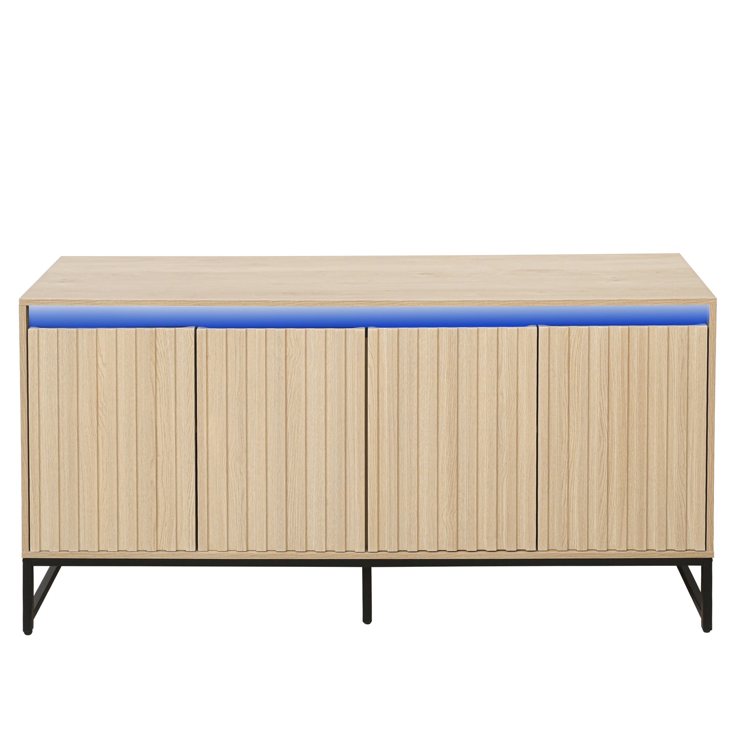 Engraved 4-door side panel with LED, self-service cabinet storage cabinet, modern coffee bar cabinet with adjustable shelves - Korvel