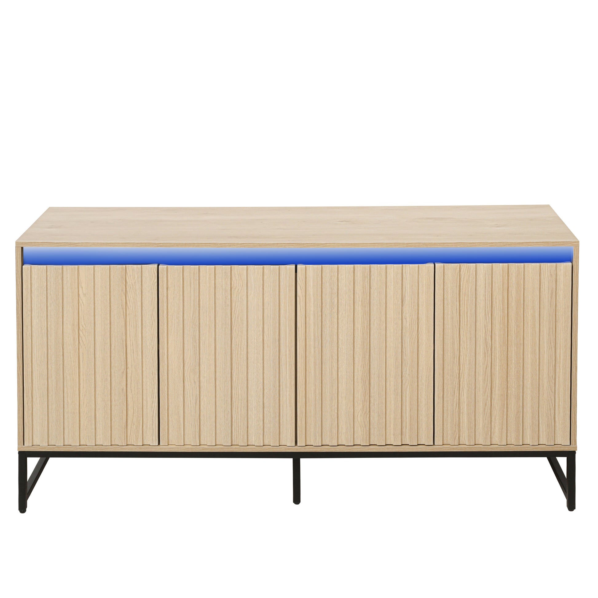 Engraved 4-door side panel with LED, self-service cabinet storage cabinet, modern coffee bar cabinet with adjustable shelves - Korvel