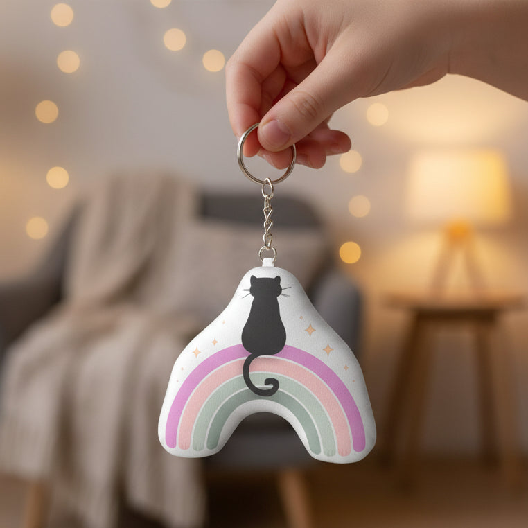 Pastel Rainbow Cat Plush Keychain