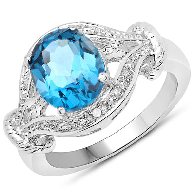 3.26 Carat London Blue Topaz & White Diamond Sterling Silver Ring