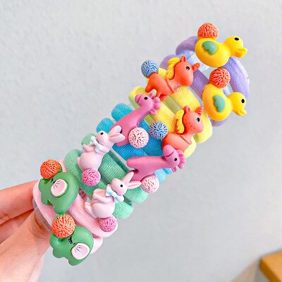 10PCS/Set Rainbow Cartoon Character Fruits Flower Nylon Elastic Hair Bands Women Girl Sweet Rubber Hair Tie Scrunchie Headwear - Korvel