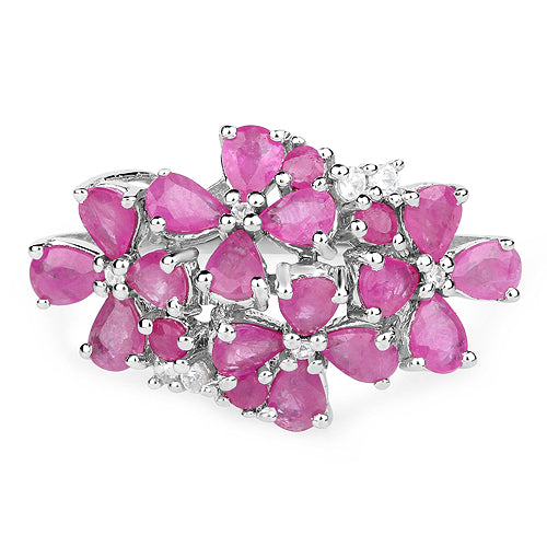 3.51 Carat Genuine Ruby and White Zircon Sterling Silver Ring