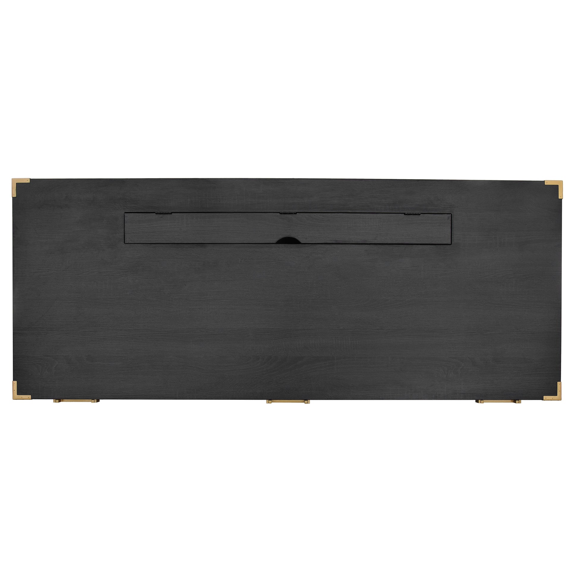 70 inch classic and traditional executive desk with metal trim, writing desk with 2 file drawers, USB ports, and sockets, black - Korvel