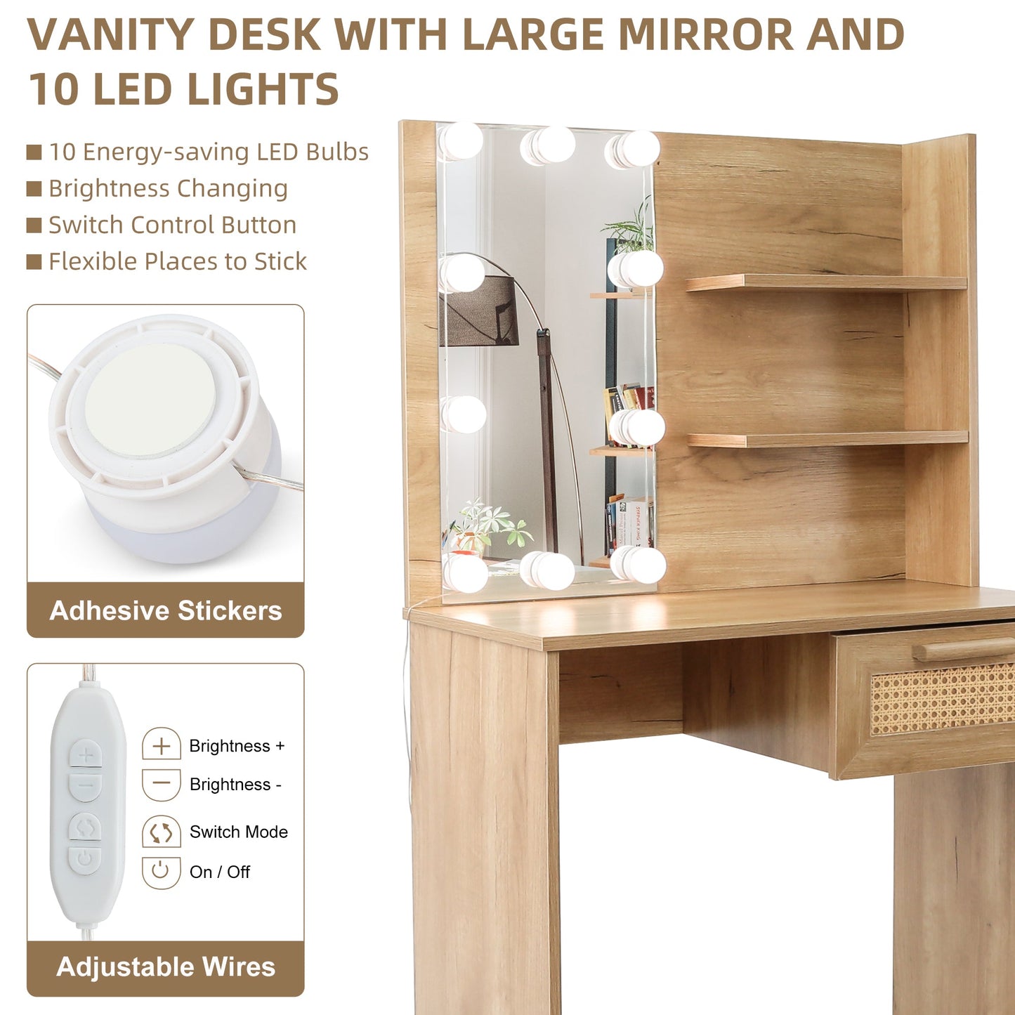 Elegant Bedroom Vanity Set with LED Mirror and Storage