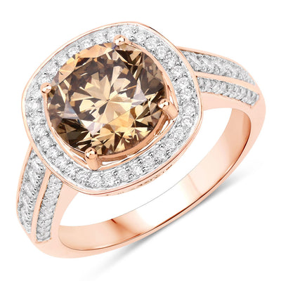 Bague en diamant brun de 3,01 carats certifiée IGI et diamants blancs de 0,52cttw en or rose 18K