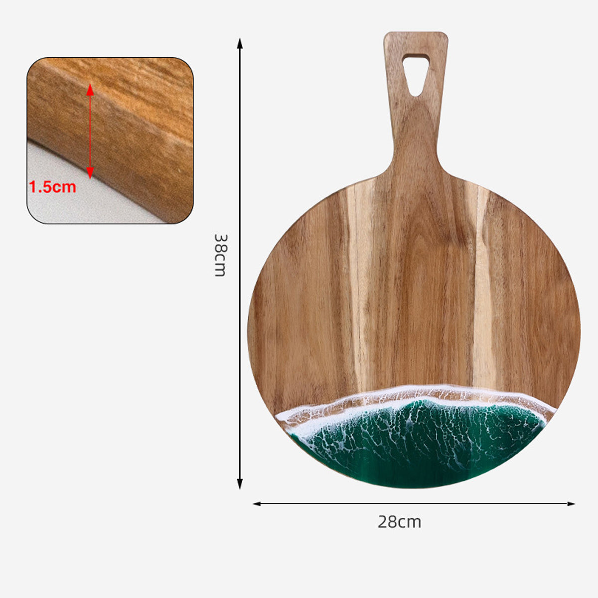 Wood Cutting Board Resin Blue green Wave Pattern - Korvel