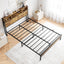 Queen Bed Frame with Storage Headboard and Charging Station - Black