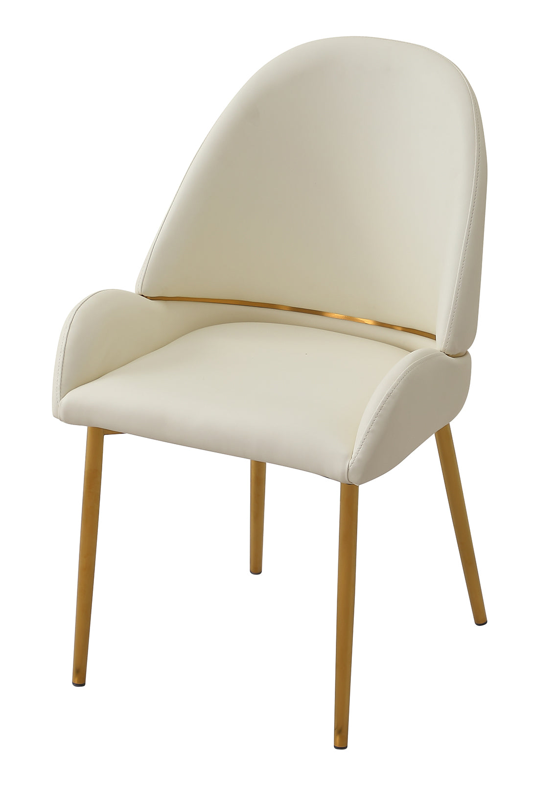 Dining Chair with PU Leather Beige color metal legs (Set of 2)（Foam + Beige + Meta） - Korvel