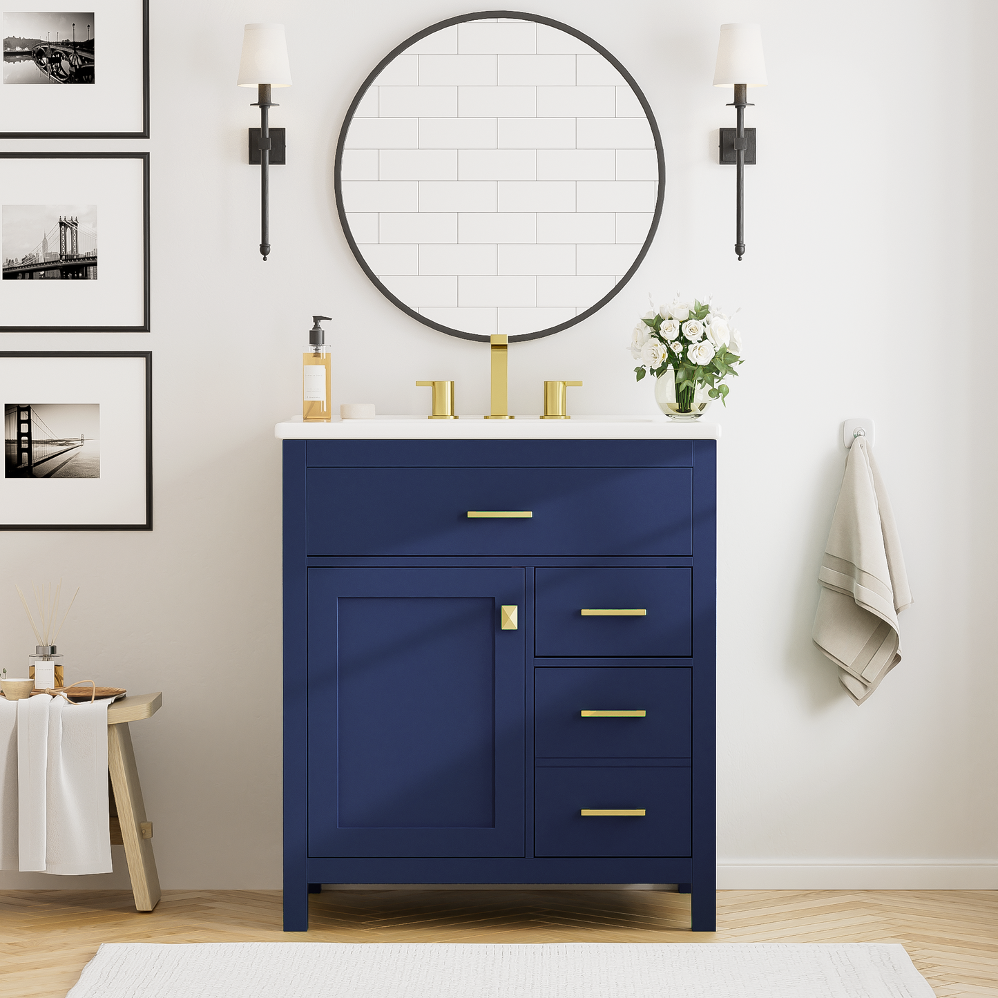 30-Inch Blue Bathroom Vanity with Ceramic Sink and Ample Storage - Ideal Choice for Small Bathrooms - Korvel