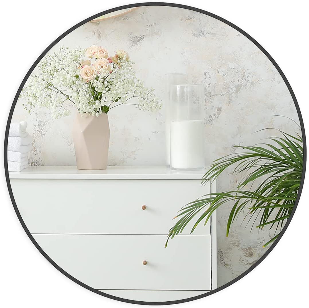 Miroir de Salle de Bain Rond en Métal Noir Élegant de 24 Pouces
