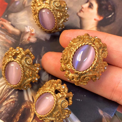 Elegant Vintage Metal Stud Earrings with Natural Opal