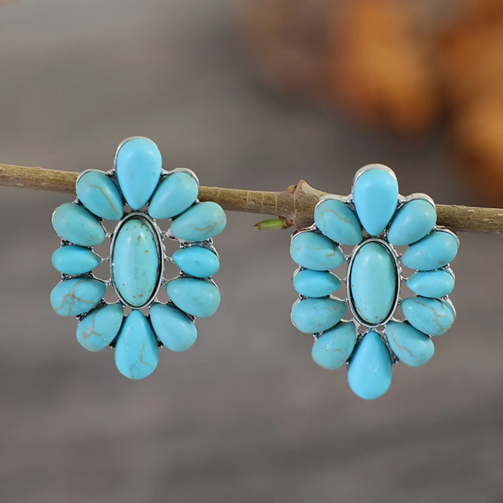 Boucles d'oreilles en forme de fleur en turquoise artificiel élégantes