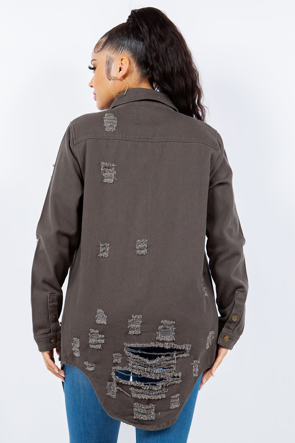 Chaqueta de Manga Larga con Botones American Bazi Desgastada