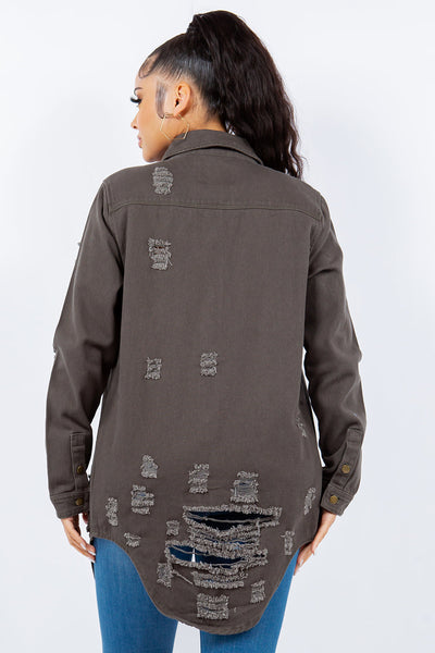 Chaqueta de Manga Larga con Botones American Bazi Desgastada