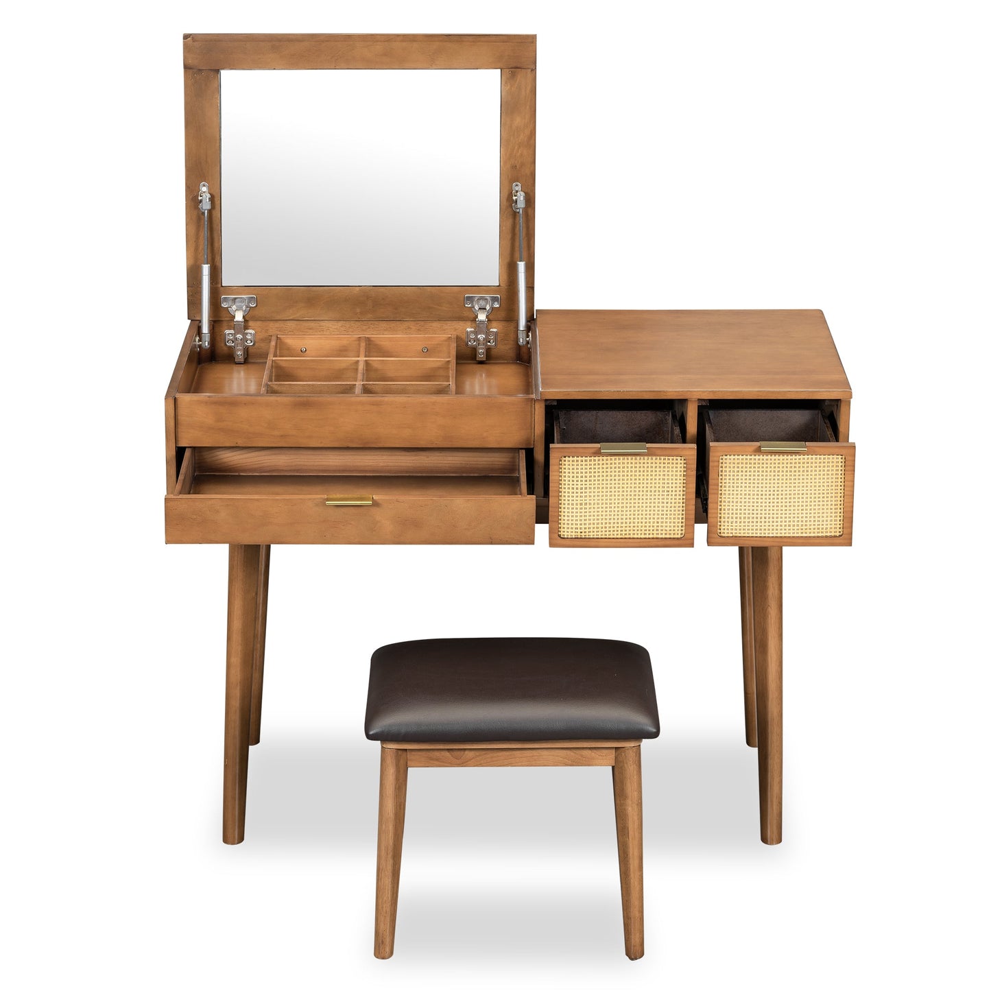 43.3" Wooden Vanity Set with Flip Mirror and Stool