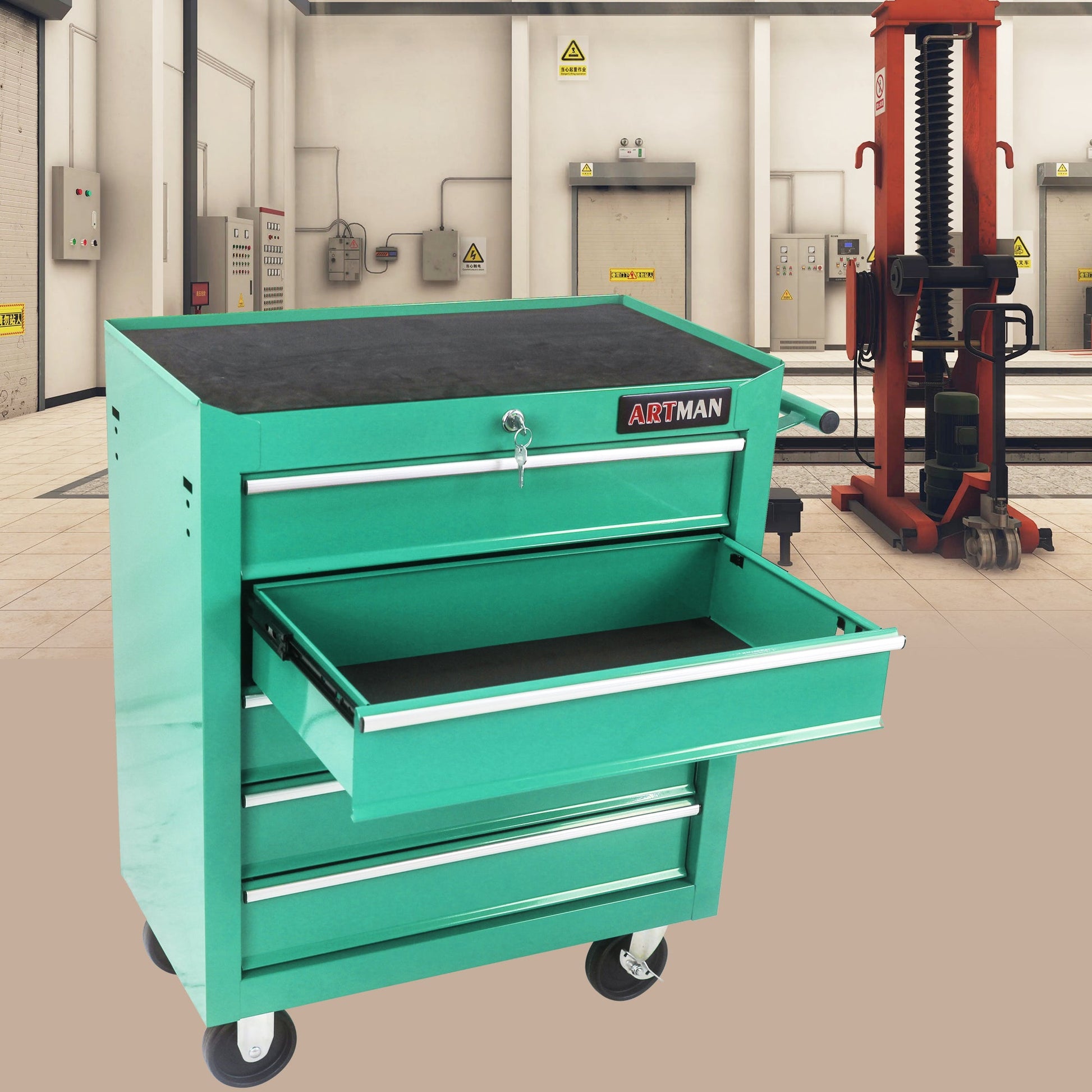 5 DRAWERS MULTIFUNCTIONAL TOOL CART WITH WHEELS-GREEN - Korvel