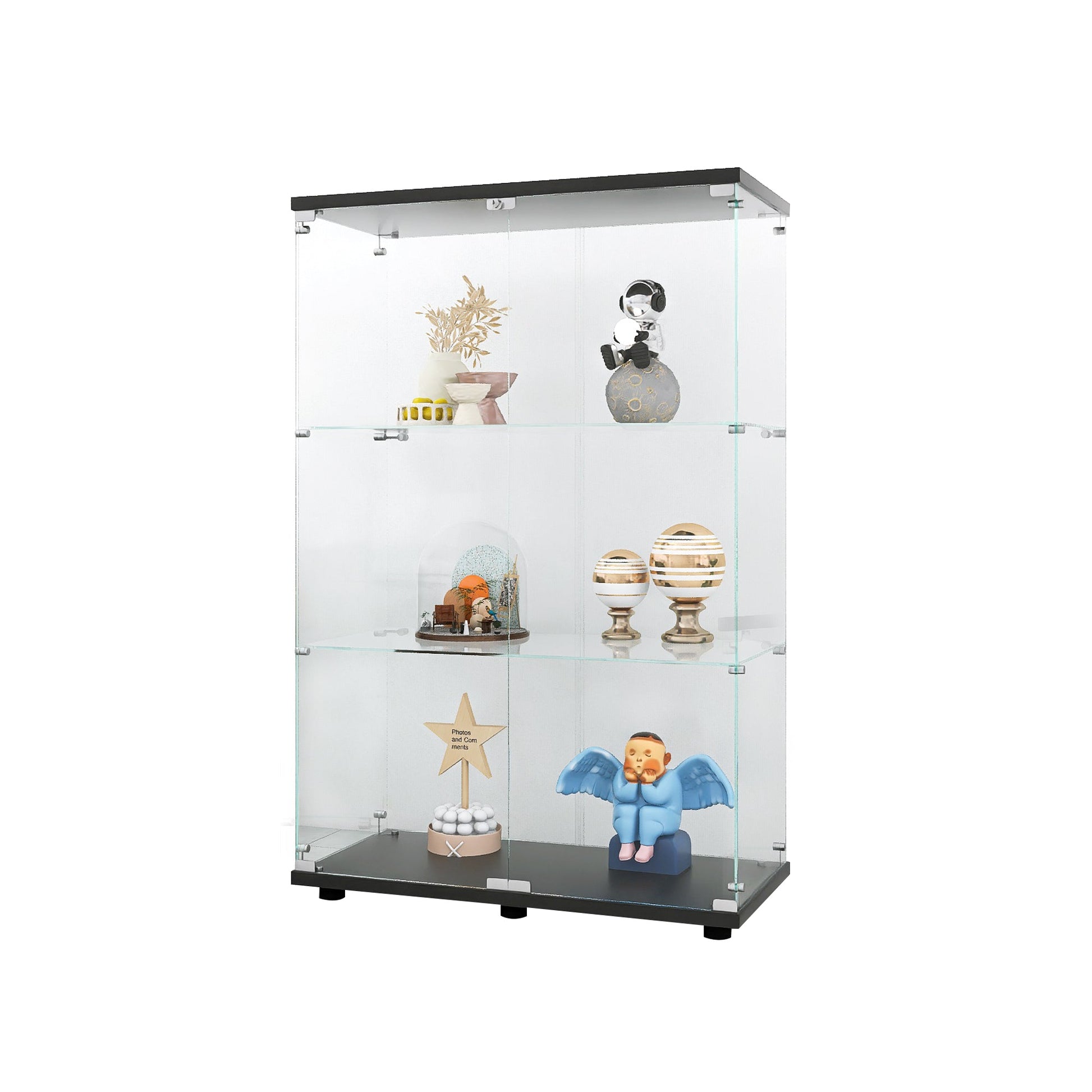 Three double door glass display cabinets with door frames, 49.3 inches * 31.7 inches * 14.3 inches, black - Korvel