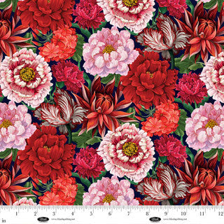 Tissu en coton rouge à fleurs larges Cameo Appearance - 44"/45" par yard
