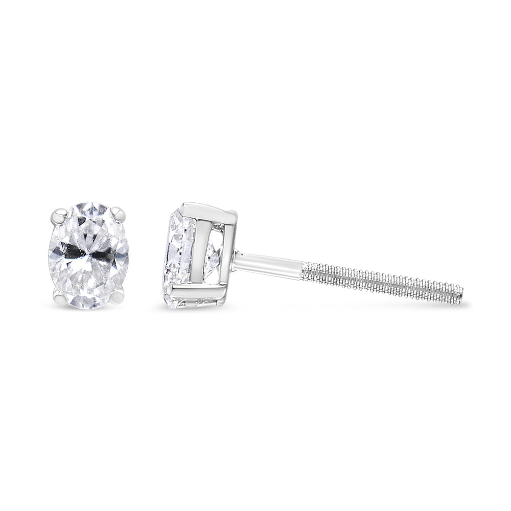Pendientes de diamante ovalado cultivado en laboratorio de oro blanco de 14K