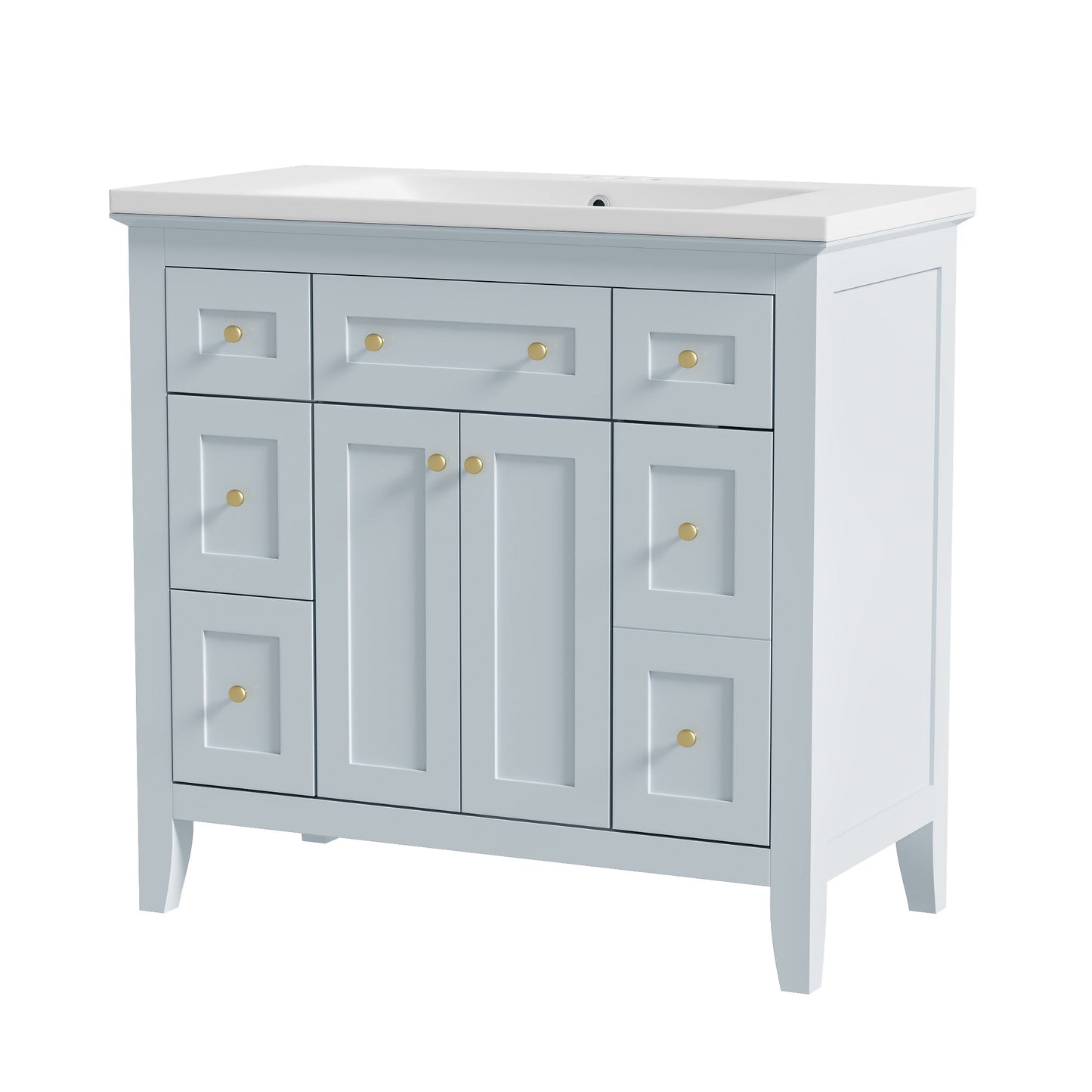 Meuble de salle de bain bleu clair de 36" avec évier en résine et rangement
