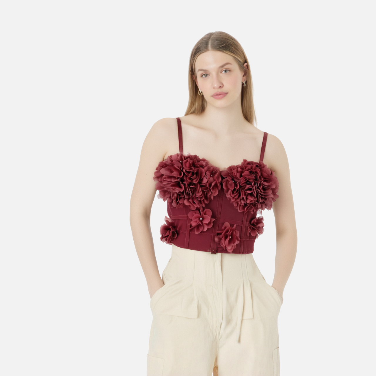 French mesh see through fishbone corset with chest cushion three-dimensional flower shaped outerwear beautiful back - Korvel