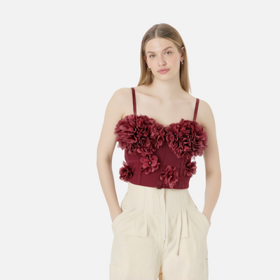 French mesh see through fishbone corset with chest cushion three-dimensional flower shaped outerwear beautiful back - Korvel